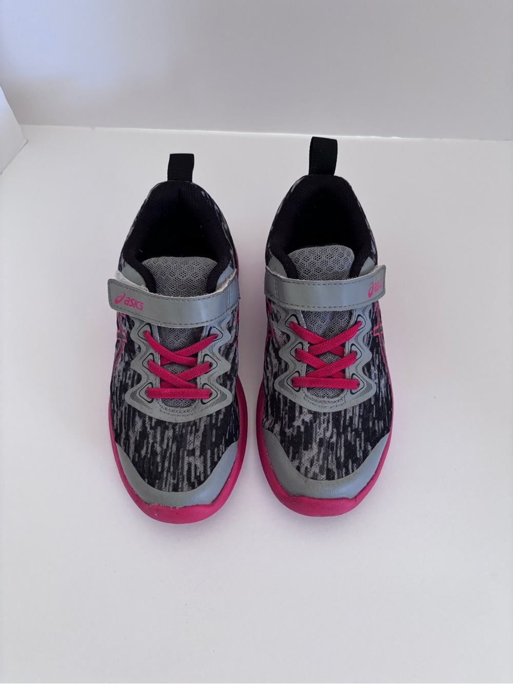 Asics Kids Black and Red Athletic Sneakers with Gray Accents